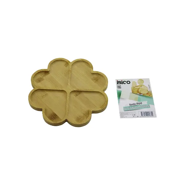 YUVARLAK 4 KALP BÖLMELİ AHŞAP BAMBU SERVİS SUNUM TEPSİ - TAHTASI 21 X 1.4CM (4745)