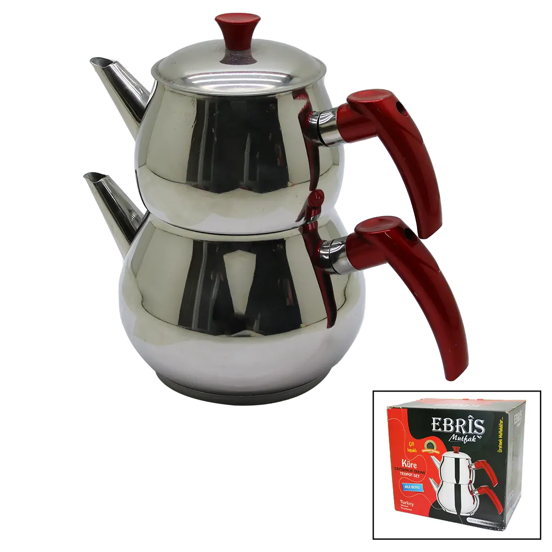 AİLE BÜYÜK BOY KÜRE ÇELİK ÇAYDANLIK SETİ ÜST: 1.2LT - ALT: 2LT (4745)
