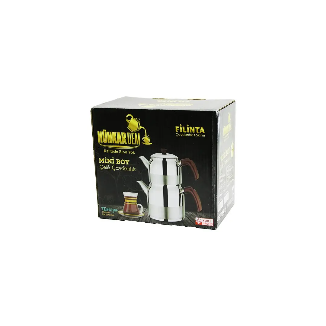 FİLİNTA MİNİ BOY ÇELİK ÇAYDANLIK SETİ ÇİFT KAPAKLI RENKLİ BAKALİT KULP ÜST DEMLİK: 1LT - ALT SULUK: 1.5LT KENDİNDEN SÜZGEÇLİ (4745)