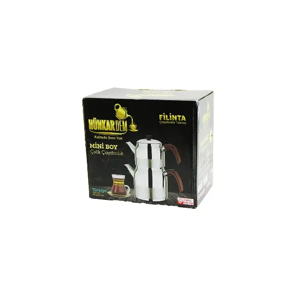 FİLİNTA MİNİ BOY ÇELİK ÇAYDANLIK SETİ ÇİFT KAPAKLI RENKLİ BAKALİT KULP ÜST DEMLİK: 1LT - ALT SULUK: 1.5LT KENDİNDEN SÜZGEÇLİ (4745)
