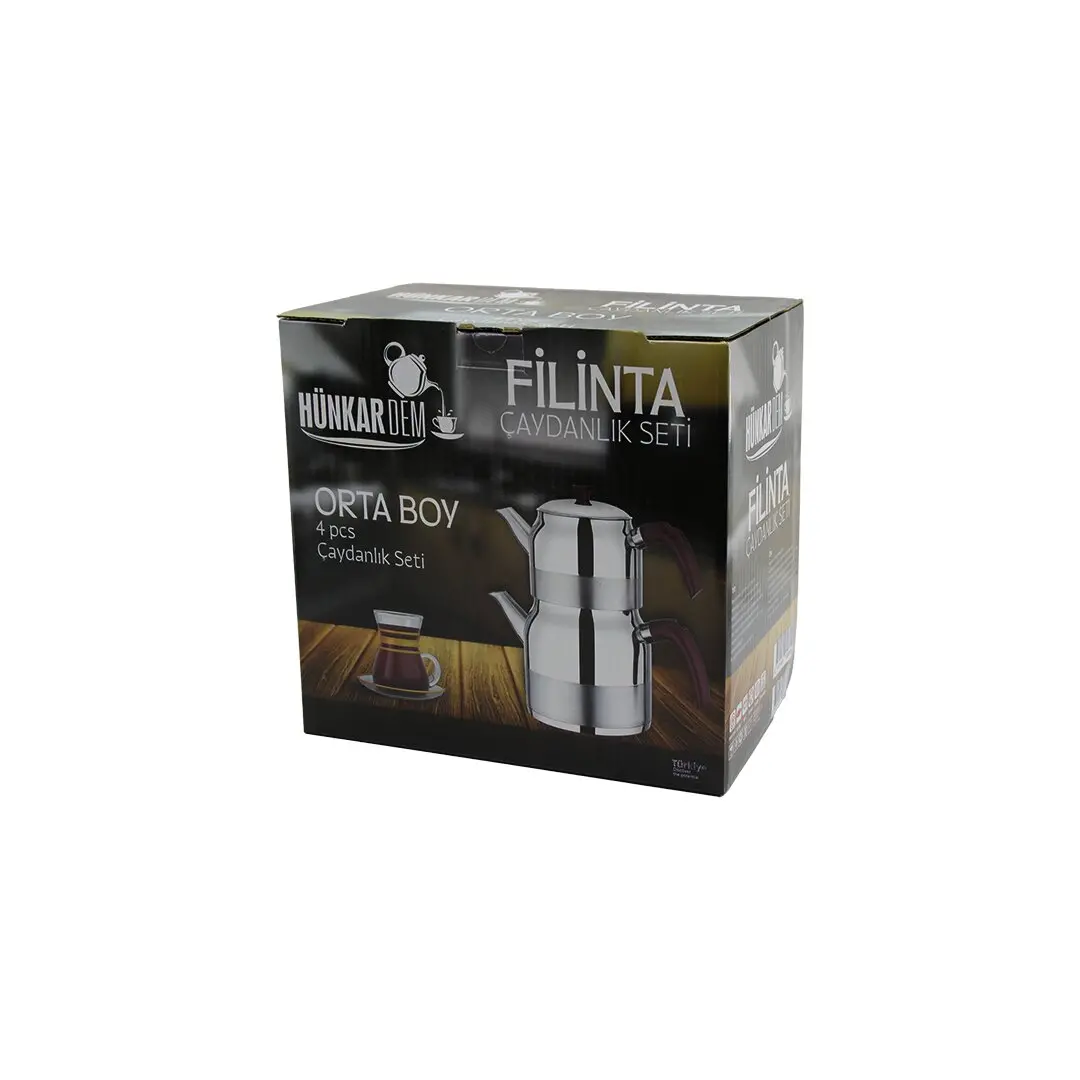 FİLİNTA ORTA BOY ÇELİK ÇAYDANLIK SETİ ÇİFT KAPAKLI RENKLİ BAKALİT KULP ÜST DEMLİK: 1.25LT - ALT SULUK: 2.25LT KENDİNDEN SÜZGEÇLİ (4745)