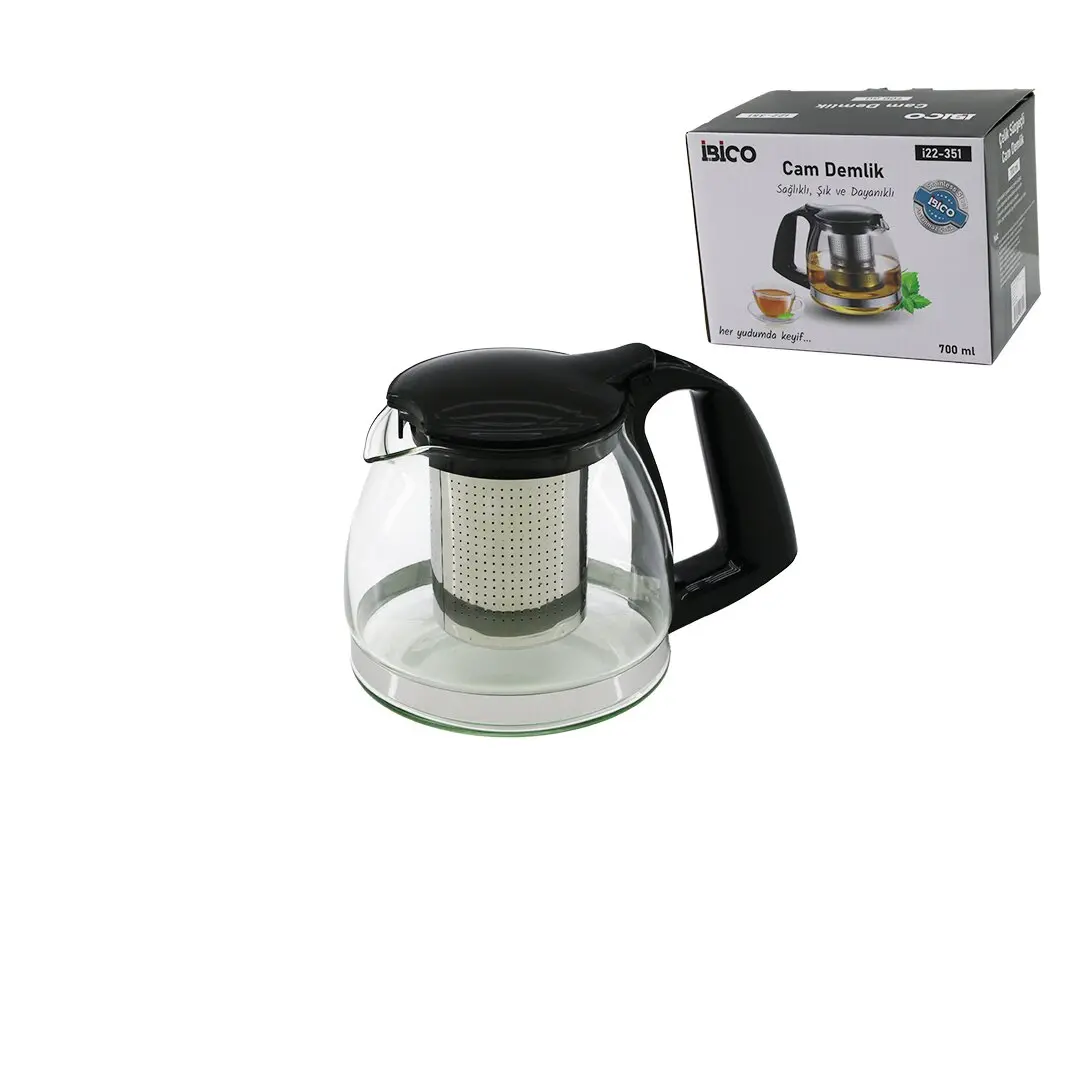 700ML CAM DEMLİK ÇELİK SÜZGEÇLİ - PLASTİK KULP - KAPAK - KROM ÇERÇEVE (4745)