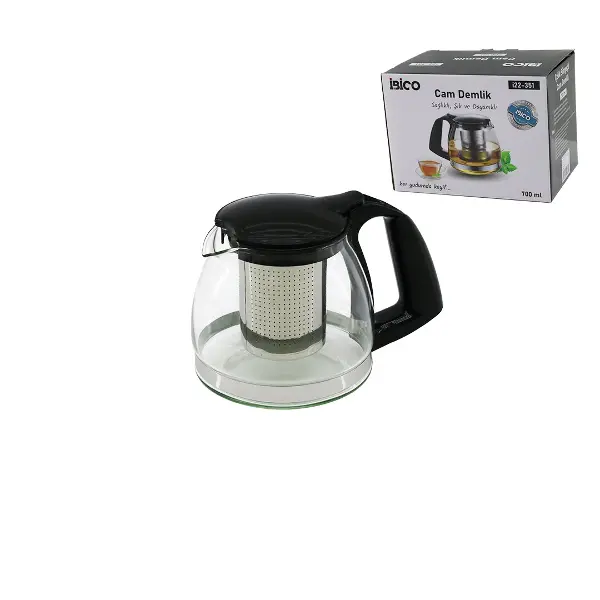 700ML CAM DEMLİK ÇELİK SÜZGEÇLİ - PLASTİK KULP - KAPAK - KROM ÇERÇEVE (4745)