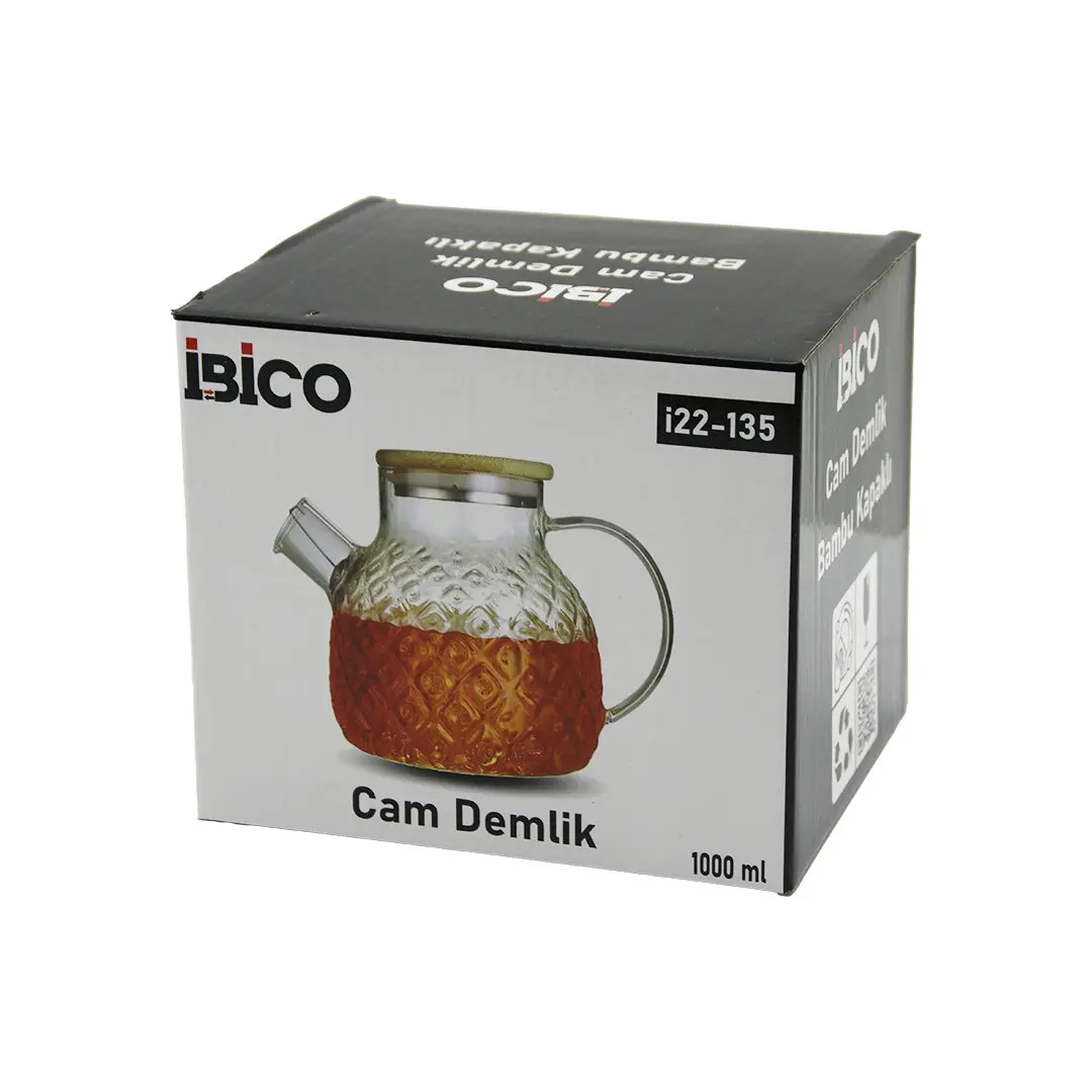 1000ML ABARTMA DESEN CAM DEMLİK BAMBU DIŞ YÜZEY - METAL İÇ YÜZEY - SİLİKON CONTALI KAPAK (4745)