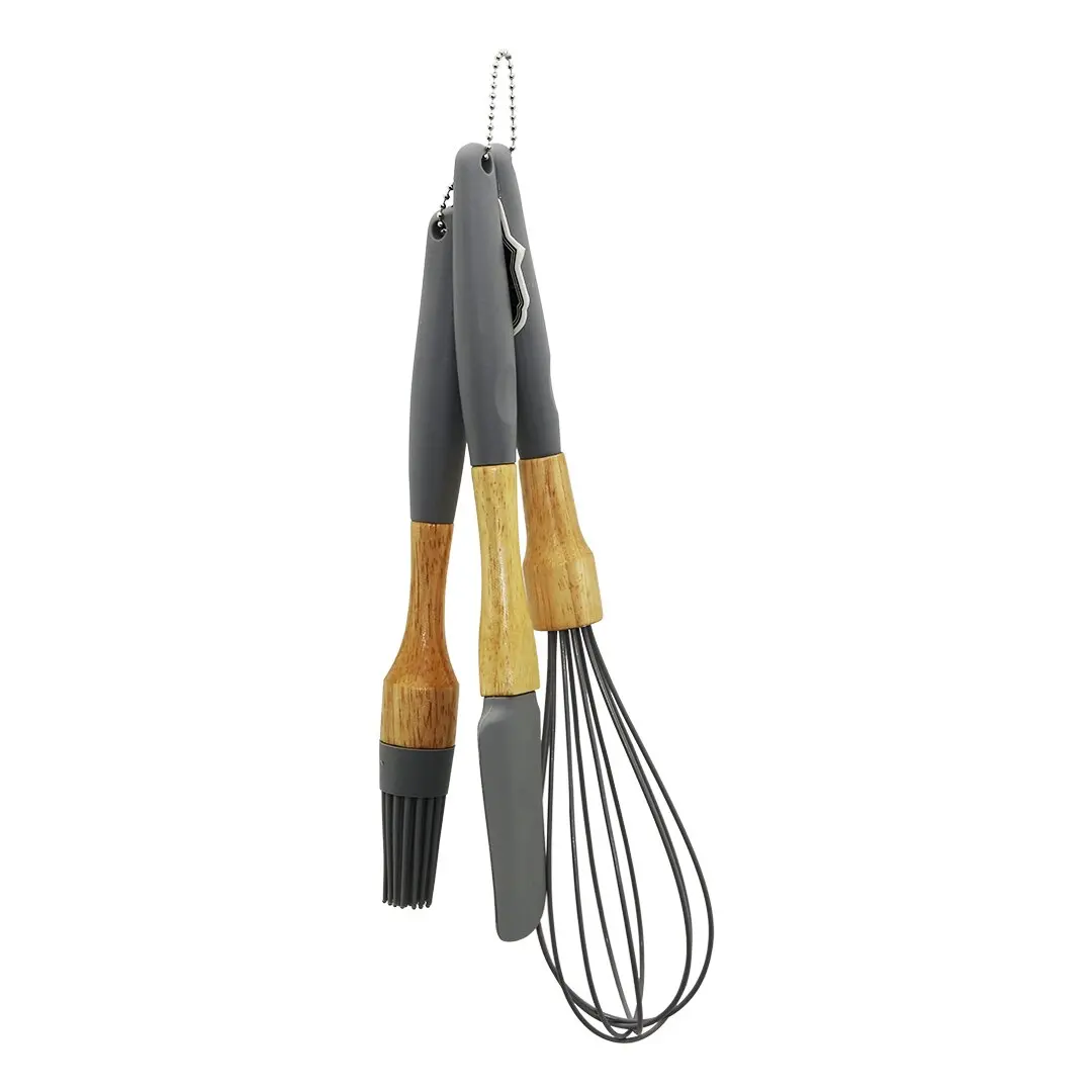 3 PCS SİLİKON ÇIRPICI - FIRÇA - SPATULA SETİ AHŞAP BAMBU SAP - SİLİKON KILIFLI (4745)