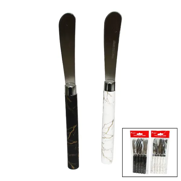 5 PARÇA  UZUN KAHVALTI BIÇAK - MERMER DESEN SAPLI 16.5 cm (4745)