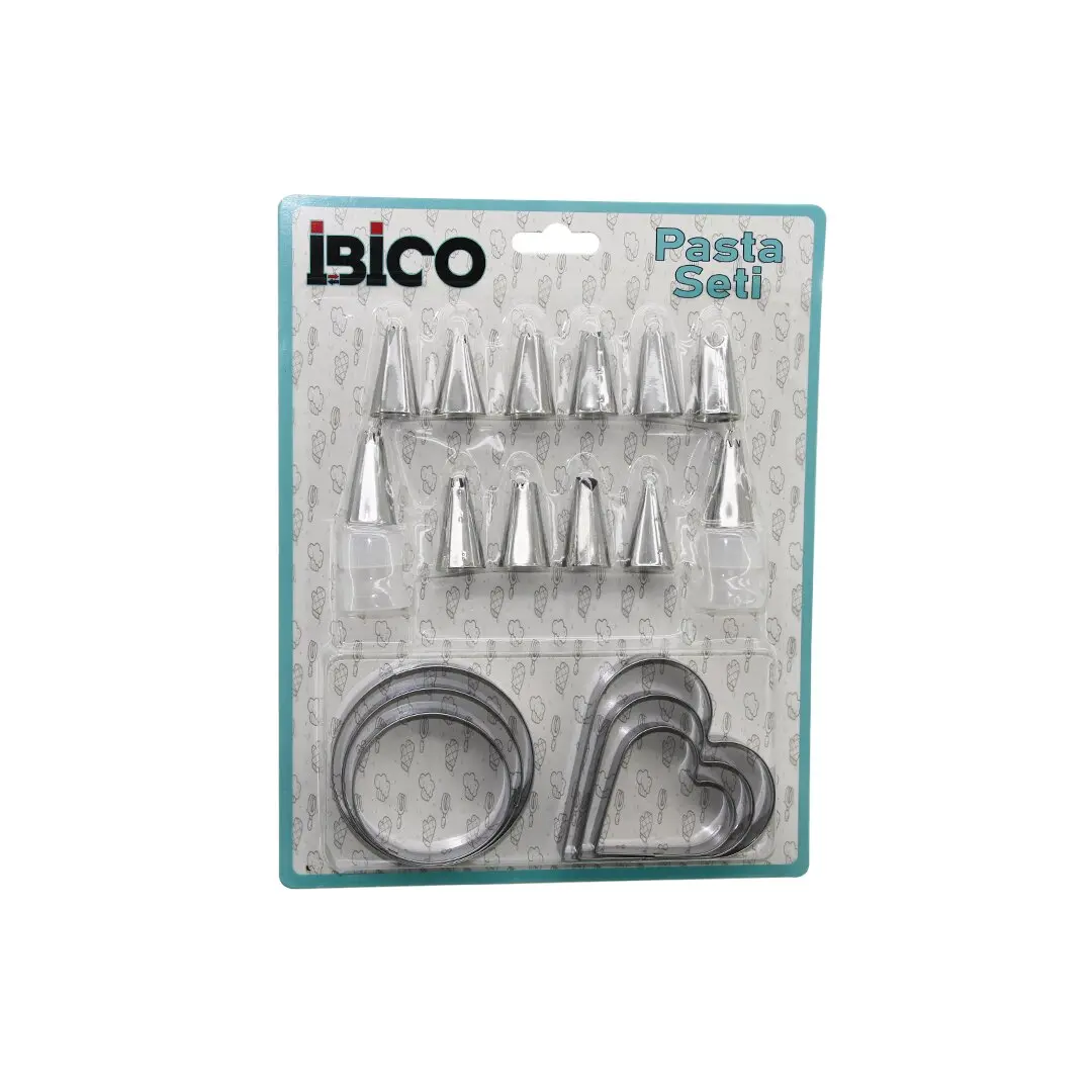 20PCS PASTA SÜSLEME UÇ SETİ= 12-METAL KURABİYE KALIP METAL=3-KALP - 3-YUVARLAK 2-UÇ TUTUCU PLS.ADAPTÖR (4745)