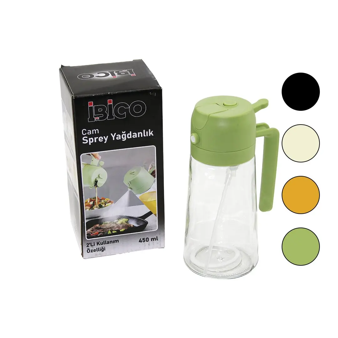 2İN1=SPREYLİ - AKITMALI CAM YAĞDANLIK 450ML KİLİTLİ KAPAKLI - SÜRAHİ MODELİ (4745)