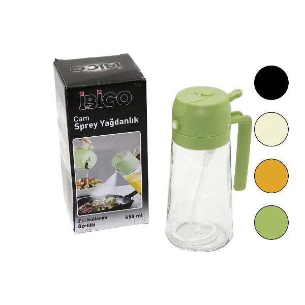 2İN1=SPREYLİ - AKITMALI CAM YAĞDANLIK 450ML KİLİTLİ KAPAKLI - SÜRAHİ MODELİ (4745)