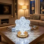 Çiçek Model Kristal LED Masa Lambası – Dokunmatik, 3 Renk Işık Modlu, Şarjlı Mini Dekoratif Gece Lambası (4745)-1