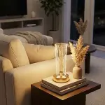 Silindirik Kristal Nokta Model LED Masa Lambası – Gold Tabanlı, Dokunmatik, 3 Renk Işık Modlu, Şarjlı Modern Dekoratif Gece Lambası (4745)-1