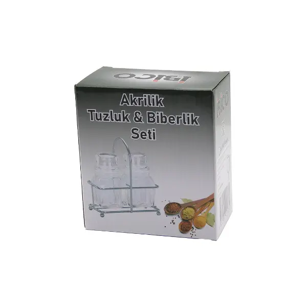 2 PCS ŞEFFAF KAPAK AKRİLİK TUZLUK - BİBERLİK - BAHARATLIK METAL STANDLI KARE - BOMBELİ (4745)