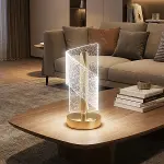 Çapraz Kavisli Kristal Simli LED Masa Lambası – Gold Gövdeli, Dokunmatik, 3 Kademe Işık Ayarlı Şarjlı Dekoratif Lamba (4745)-3