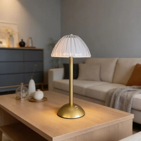 Uzun Mantar Çizgili Model LED Masa Lambası – Dokunmatik, 3 Renk Işık Modlu, Şarjlı Dekoratif Gece Lambası (4745)