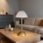 Uzun Mantar&nbsp;Çizgili Model LED Masa Lambası – Dokunmatik, 3 Renk Işık Modlu, Şarjlı Dekoratif Gece Lambası (4745)-1