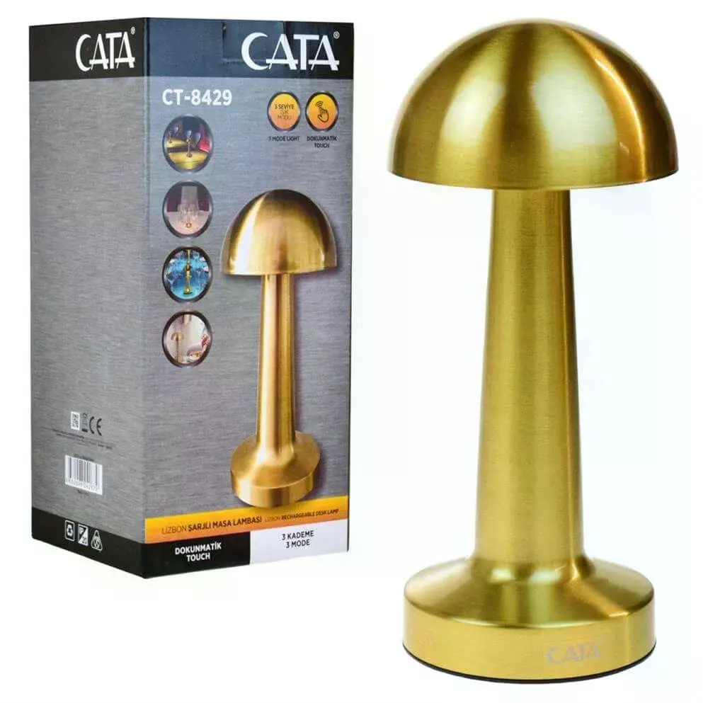 GOLD Mantar Lamba CT-8429 Lizbon 3 Renk Şarjlı Masa Lambası (4745)