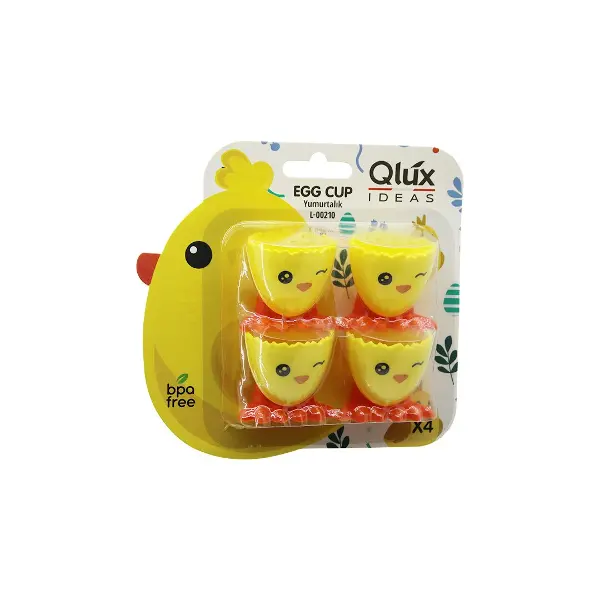 EGG CUP 4PCS YUMURTALIK EMOJİ DESEN - RENKLİ PLASTİK CİVCİV AYAKLI - 1/2 KIRIK YUMURTA KABUK MODEL (4745)