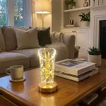 Açık Silindirik Kristal Altın Toz Model LED Masa Lambası – Gold Tabanlı, Dokunmatik, 3 Renk Işık Modlu, Şarjlı Modern Dekoratif Gece Lambası (4745)-3
