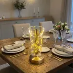 Açık Silindirik Kristal Altın Toz Model LED Masa Lambası – Gold Tabanlı, Dokunmatik, 3 Renk Işık Modlu, Şarjlı Modern Dekoratif Gece Lambası (4745)-4