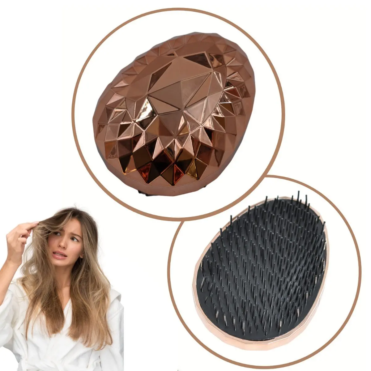 Rose Gold Saç Düzleştirici Tarak Geniş Aralıklı Her Saç Tipine Uygun Fırçalı Saç Düzleştirici (4745)