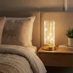 Dalgalı Silindirik Kristal Kareli Model LED Masa Lambası – Gold Tabanlı, Dokunmatik, 3 Renk Işık Modlu, Şarjlı Modern Dekoratif Gece Lambası (4745)-3