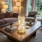 Dalgalı Silindirik Kristal Kareli Model LED Masa Lambası – Gold Tabanlı, Dokunmatik, 3 Renk Işık Modlu, Şarjlı Modern Dekoratif Gece Lambası (4745)-4