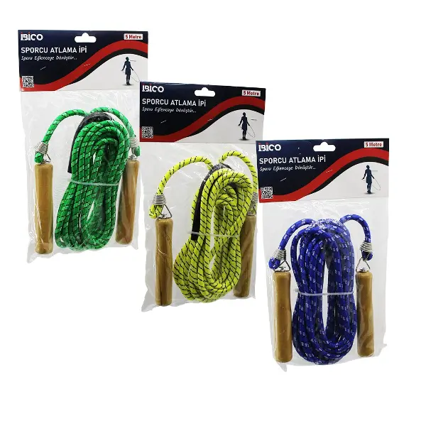 AHŞAP SAPLI ATLAMA İPİ RENKLİ 5MT (4745)