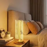 Dalgalı Silindirik Kristal Çizgili Model LED Masa Lambası – Gold Tabanlı, Dokunmatik, 3 Renk Işık Modlu, Şarjlı Modern Dekoratif Gece Lambası (4745)-2