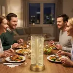 Dalgalı Silindirik Kristal Çizgili Model LED Masa Lambası – Gold Tabanlı, Dokunmatik, 3 Renk Işık Modlu, Şarjlı Modern Dekoratif Gece Lambası (4745)-3