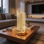 Dalgalı Silindirik Kristal Çizgili Model LED Masa Lambası – Gold Tabanlı, Dokunmatik, 3 Renk Işık Modlu, Şarjlı Modern Dekoratif Gece Lambası (4745)-4
