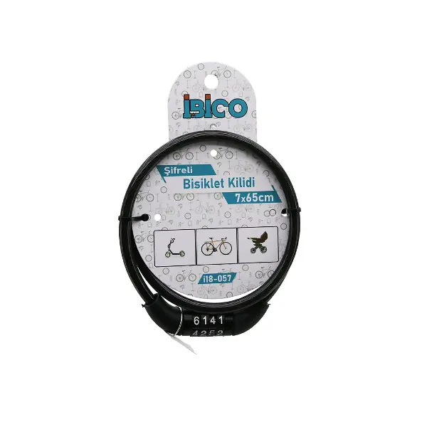 ŞİFRELİ EKO - İNCE BİSİKLET KİLİT ÇELİK TEL SİYAH ŞEFFAF KILIF 7MMX65CM (4745)