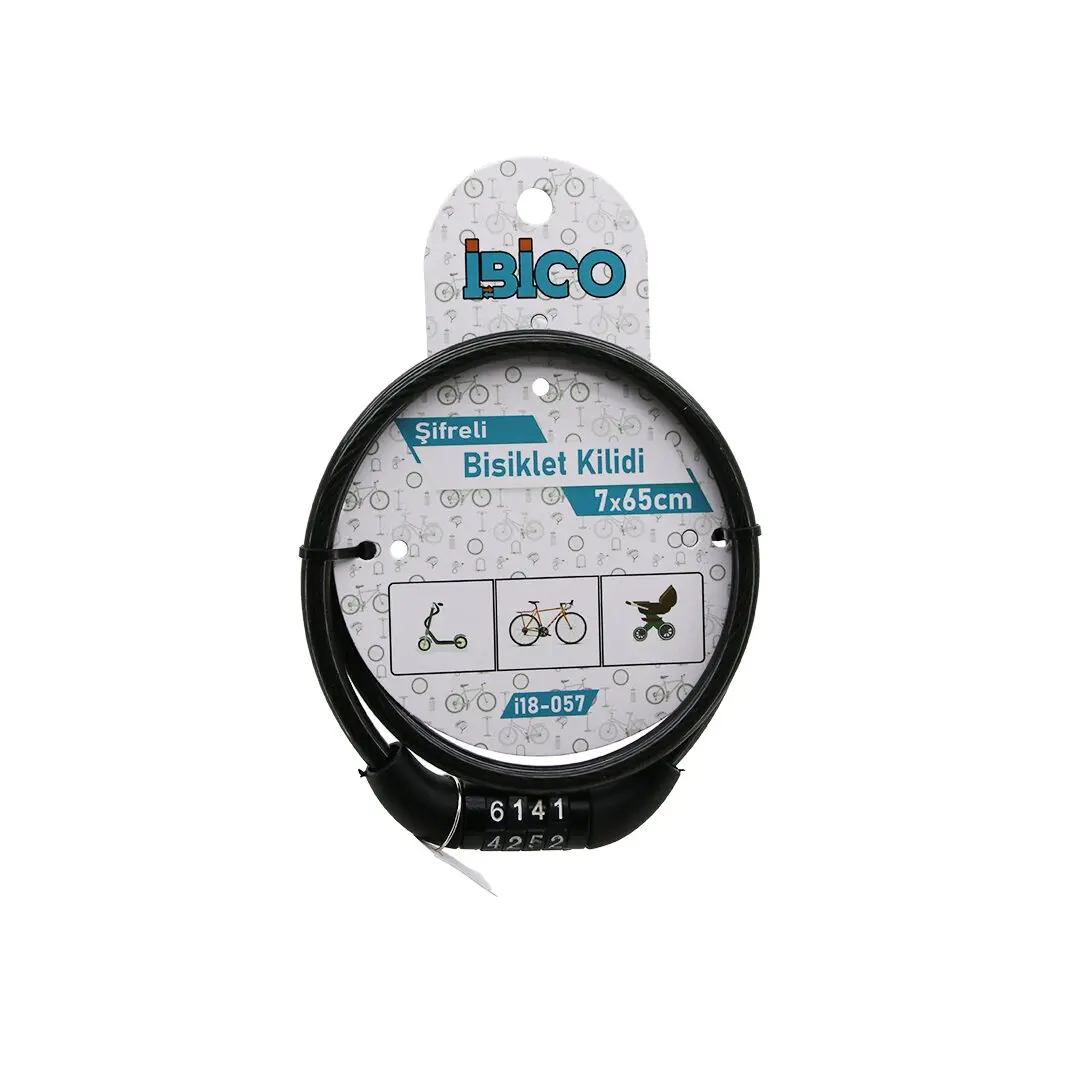 ŞİFRELİ EKO - İNCE BİSİKLET KİLİT ÇELİK TEL SİYAH ŞEFFAF KILIF 7MMX65CM (4745)