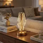 Çapraz Kavisli Ters Kristal Simli LED Masa Lambası – Gold Gövdeli, Dokunmatik, 3 Kademe Işık Ayarlı Şarjlı Dekoratif Lamba (4745)-2