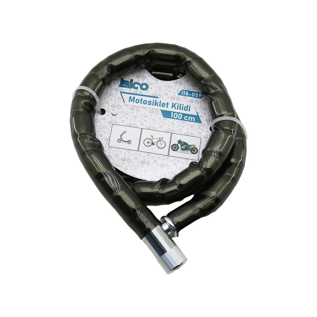 TÜP ANAHTARLI METAL KAFA ÇELİK MOTOR - BİSİKLET KİLİT SİLİNDİRİK SPİRAL KİLİT SİYAH KILIF 22MM X 100CM (4745)