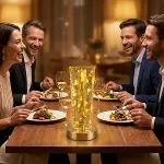 Silindirik Kristal Altın Toz&nbsp;Model LED Masa Lambası – Gold Tabanlı, Dokunmatik, 3 Renk Işık Modlu, Şarjlı Modern Dekoratif Gece Lambası (4745)-3