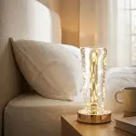 Silindirik Kristal Altın Toz&nbsp;Model LED Masa Lambası – Gold Tabanlı, Dokunmatik, 3 Renk Işık Modlu, Şarjlı Modern Dekoratif Gece Lambası (4745)-4