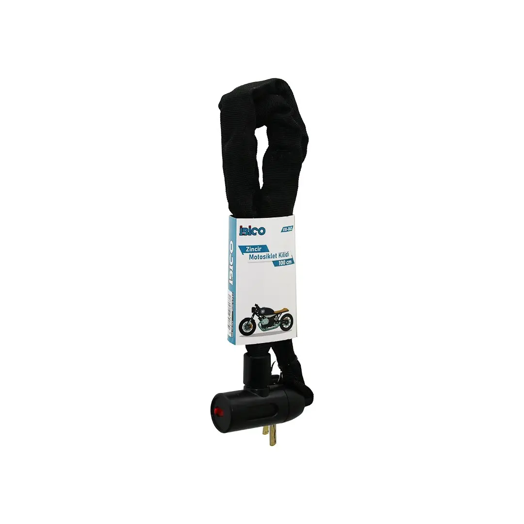 ZİNCİRLİ ANAHTARLI  MOTOR - BİSİKLET KİLİT BEZ KILIFLI AÇ-KAPA KİLİT KAPAK 100CM (4745)