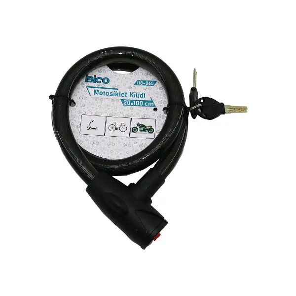 ANAHTARLI AÇ-KAPA KİLİT KAPAKLI MOTOR - BİSİKLET KİLİT ÇELİK TEL SİYAH ŞEFFAF KILIF 20MMX100CM (4745)