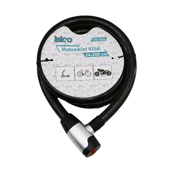 ANAHTARLI METAL KAPLAMA KAFAÇEK-İT KİLİT KAPAKMOTOR - BİSİKLET KİLİT ÇELİK TELSİYAH ŞEFFAF KILIF24MMX200CM (4745)
