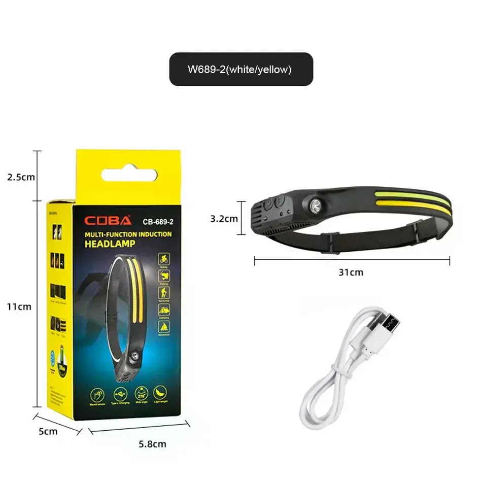 Sensörlü Far COB Led Far Şarj Edilebilir Kafa Feneri 18650 Dahili Pil Açık Hava Balıkçılık Kamp Baş Feneri Fener (4745)-4