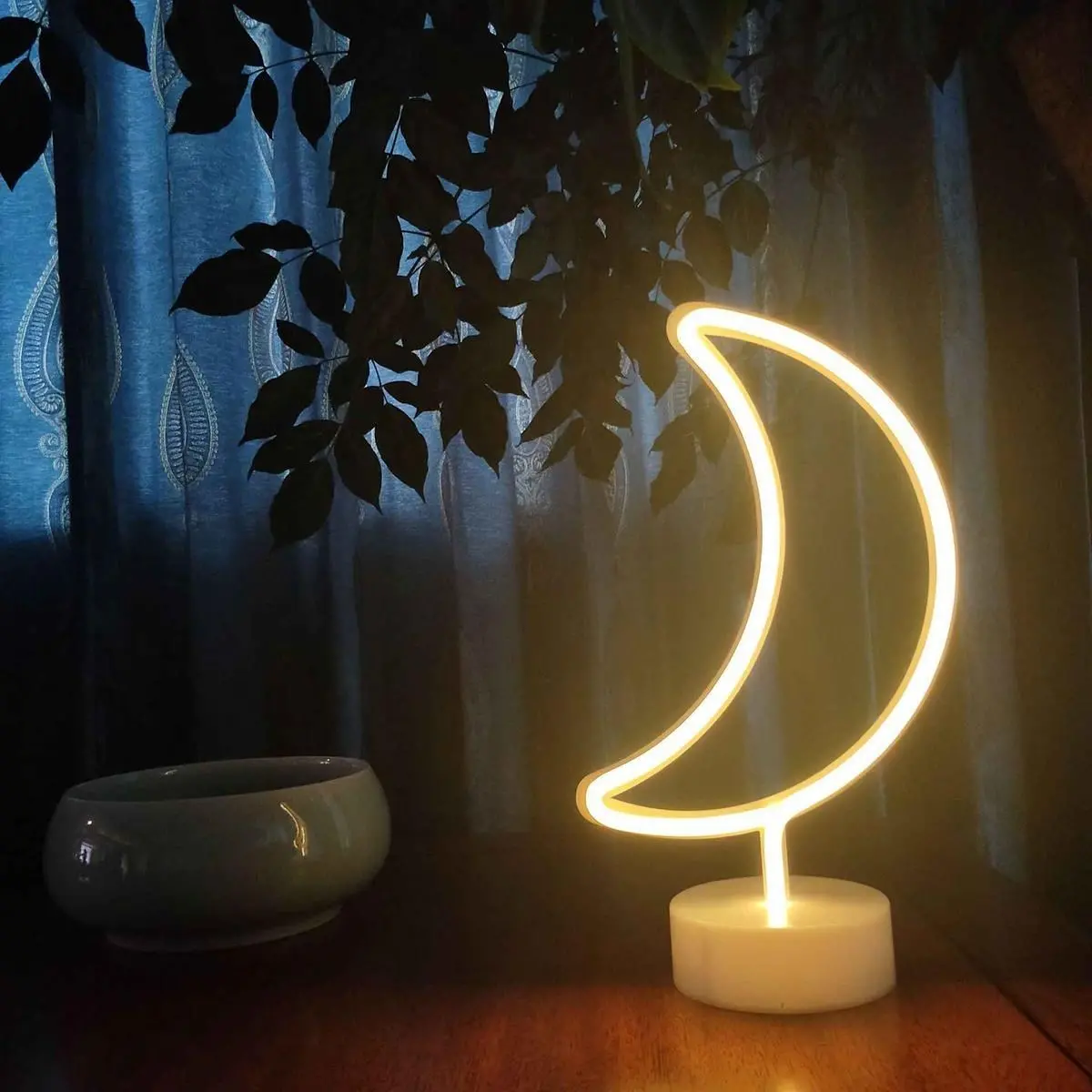 Dekoratif Pilli Ay Tasarımlı 3D Neon Led Masa Ve Gece Lambası (4745)