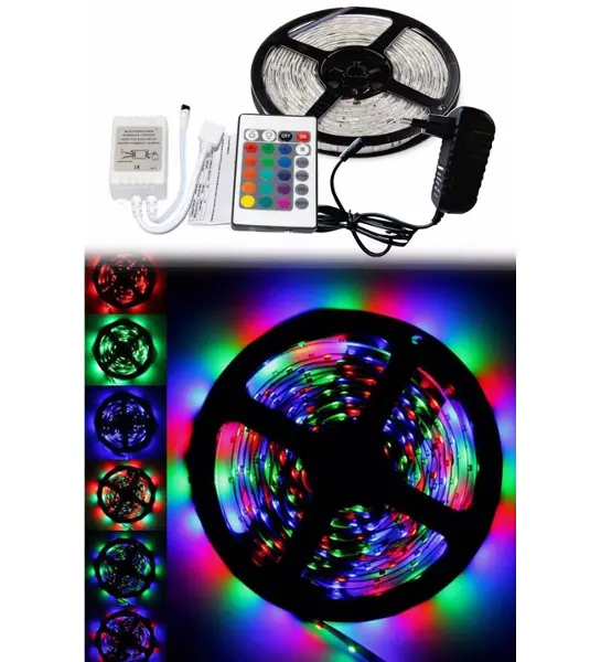 5 Metre Rgb Şerit Led Seti-İç ve Dış Mekan Silikonlu-Tak Çalıştır (4745)