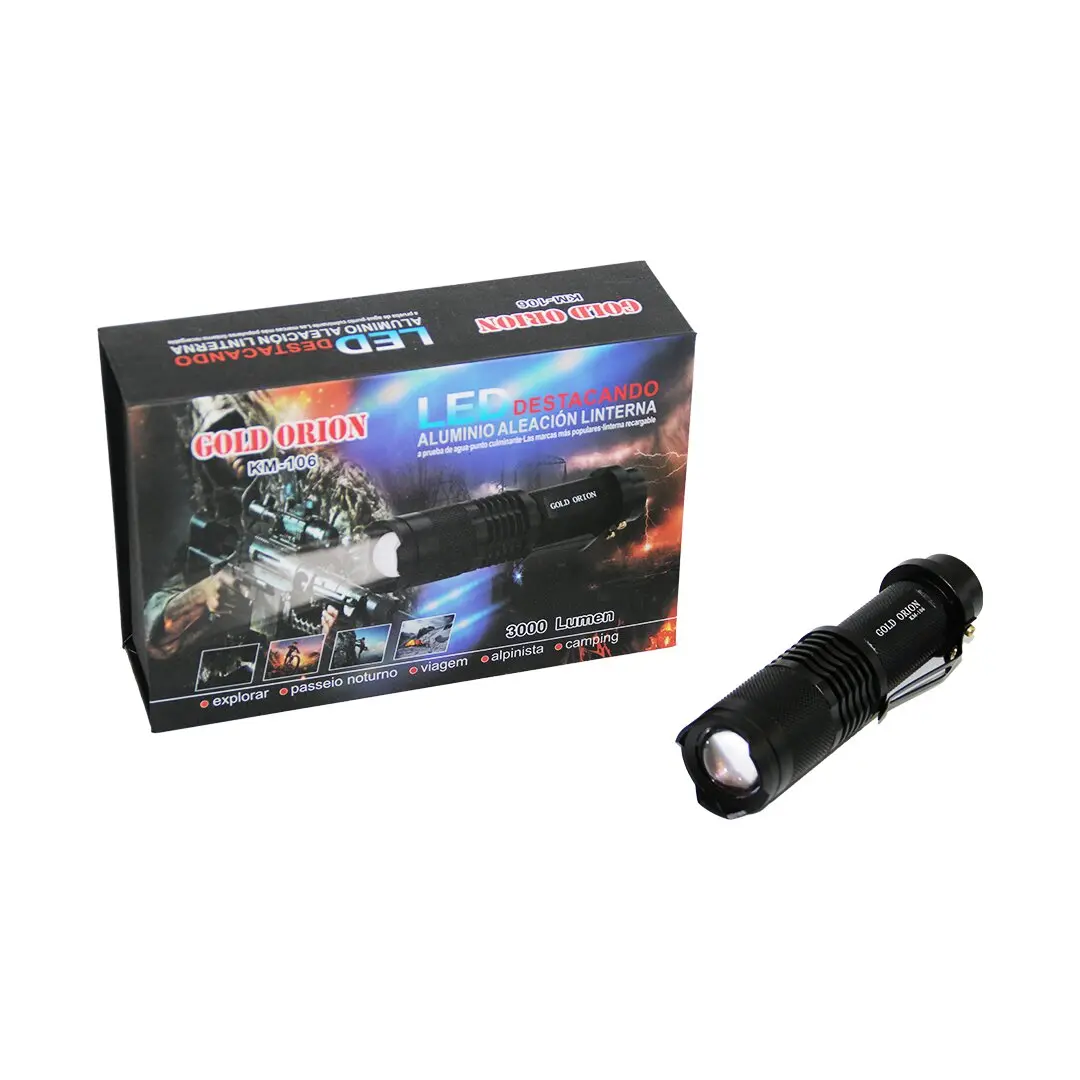 GOLD ORION KM-106 ZOOMLU EL FENERİ FİŞLİ PİL ŞARJ CİHAZLI SİYAH METAL KASA 12.5CM 3000 LUMEN (4745)