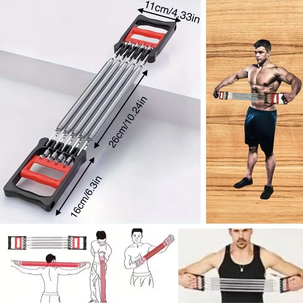 Göğüs Genişletme ve Kuvvet Egzersiz Aleti – 5 Yaylı 5 Kademeli Ayarlanabilir Fitness ve Kuvvet Antrenmanı Ekipmanı (4745)-5