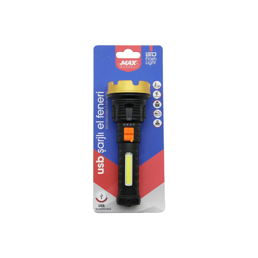 KÜÇÜK=15CM 2İN1= OSL LED - COB LED USB ŞARJLI EL FENERİ 3-KADEME IŞIK - FLAŞÖR ŞARJ GÖSTERGE (4745)