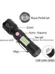 WS-2828 Ultra USB Şarjlı Polis El Feneri, Bekçi, Asker El Feneri Kırmızı Mavi Çakarlı 1000 Lümen (4745)-1