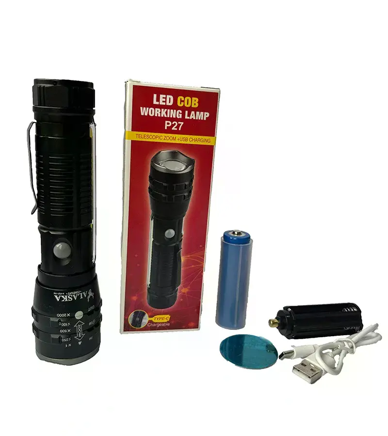 P27 Şarjlı LED Metal El Feneri 1000 Lümen Çakarlı (4745)-2