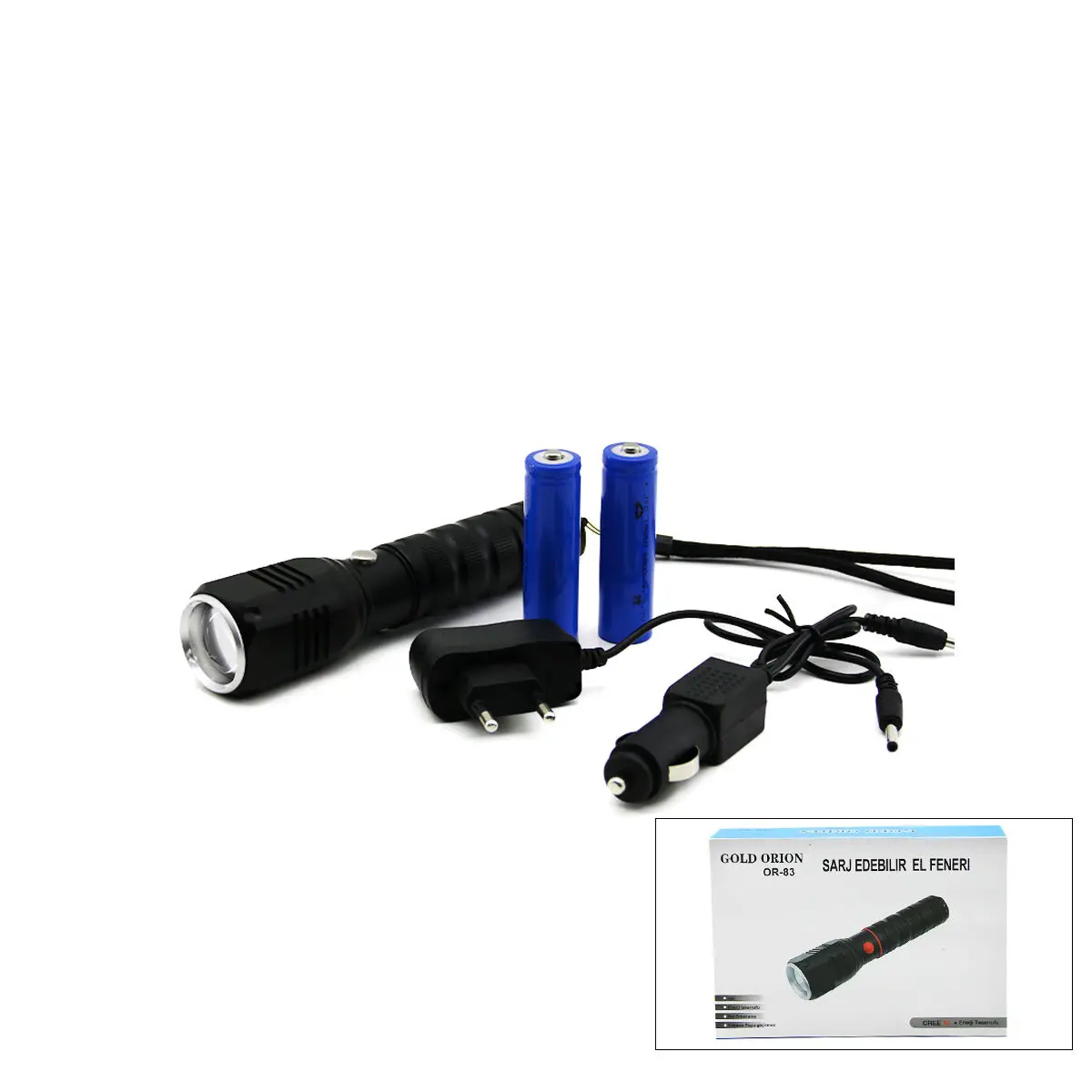 2IN1 ZOOMLU EL FENERİ - COB LED FİŞ - ÇAKMAK ŞARJLI METAL KASA 17CM 3000 LUMEN (4745)