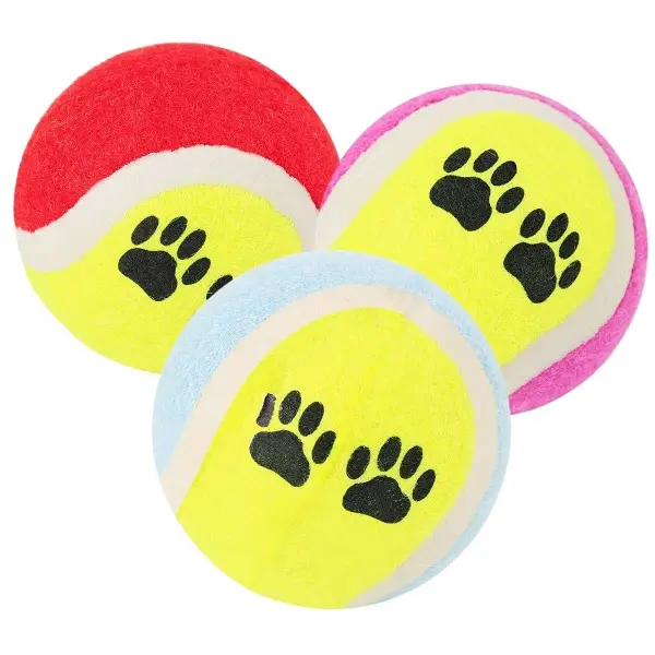 3&amp;apos;lü Renkli Desenli Tenis Topu Kedi Köpek Oyuncağı (4745)