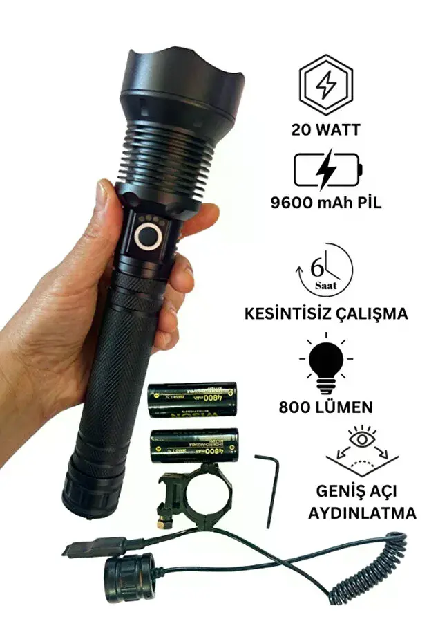 Wison WS-5412 Tüfek Feneri, Geniş Açı Avcı El Feneri 20 Watt (4745)